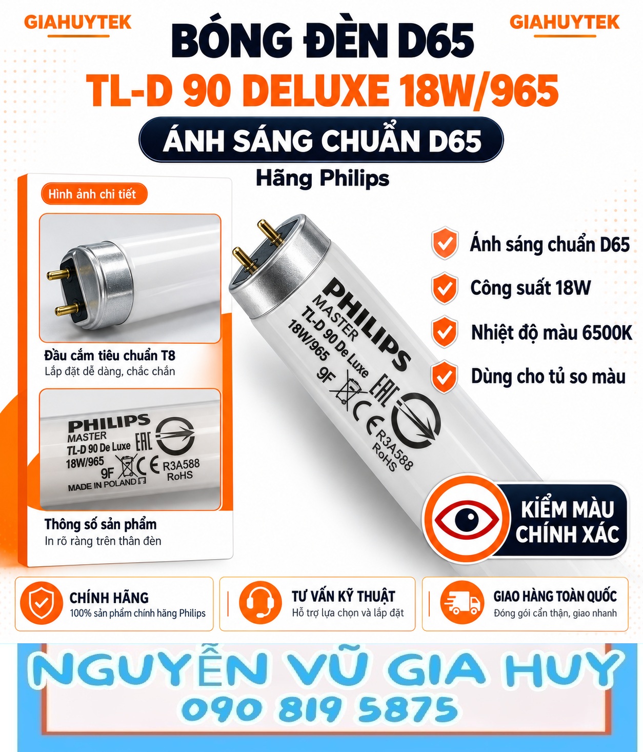 BÓNG ĐÈN D65 TL-D 90 DELUXE 18W965 (3) Bóng đèn D65 Philips TL-D 90 De Luxe 18W/965 cho tủ so màu
