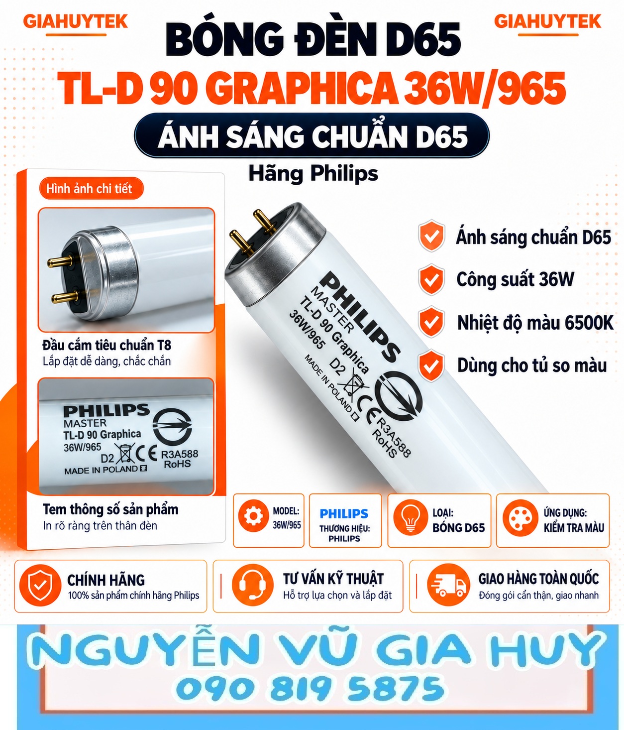 Bóng đèn D65 Philips TL-D 90 Graphica 36W965 (3) Bóng đèn Philips TL-D 90 Graphica 36W/965 cho kiểm tra màu